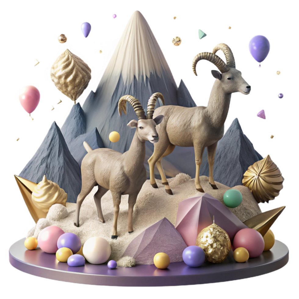 dramatic classic Mountain Goats Grazing on Slope Cutout with Realistic Animals professional png