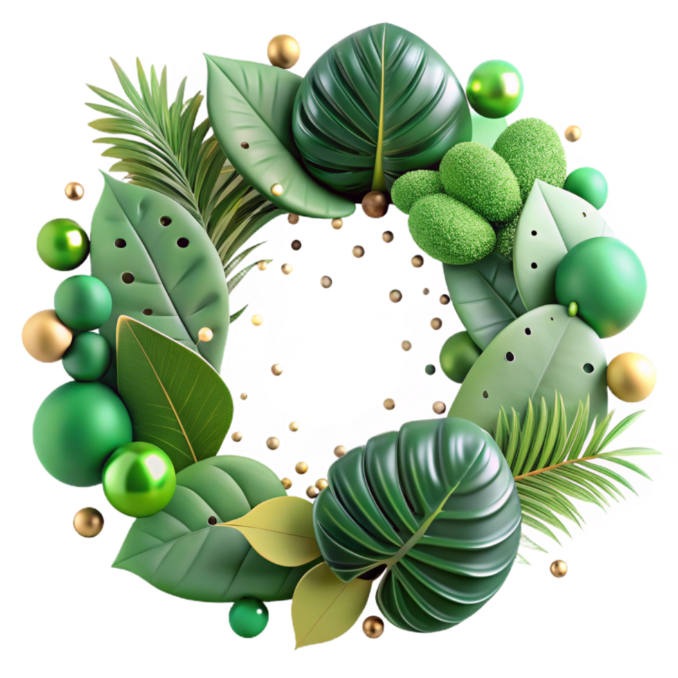 vibrant classic Green Leaves Border Frame Transparent Background detailed png