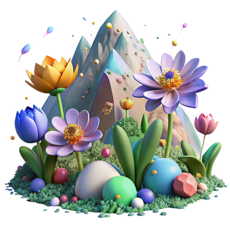 impressive abstract Mountain Flower Meadow Cutout with Vibrant Blooms png