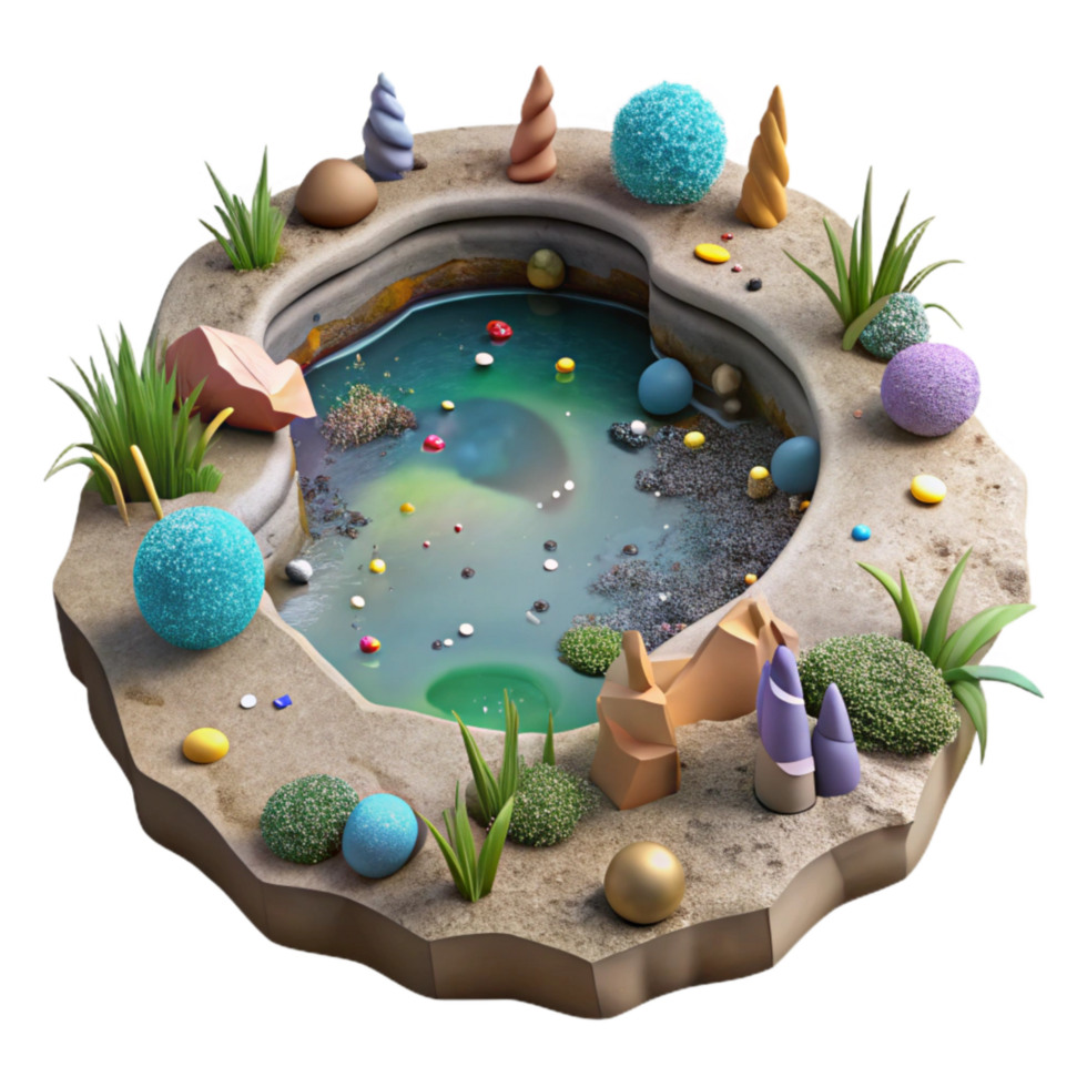 dramatic vintage Polluted Lake with Dead Algae Top View Cutout premium png