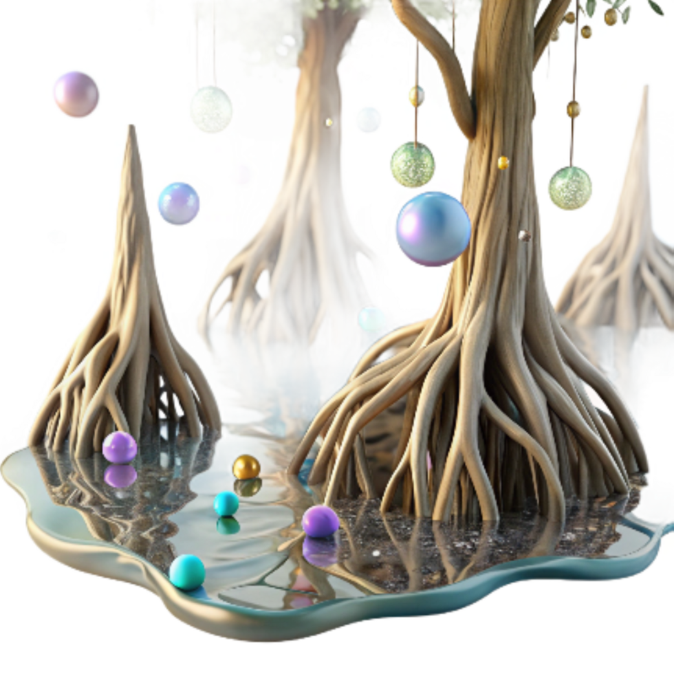 magnificent rustic Mangrove Roots and Water Reflection Isolated Element original png