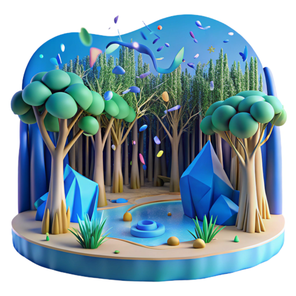 vibrant minimalist Mangrove Forest Panorama with Birds Cutout on Transparent Background professional png