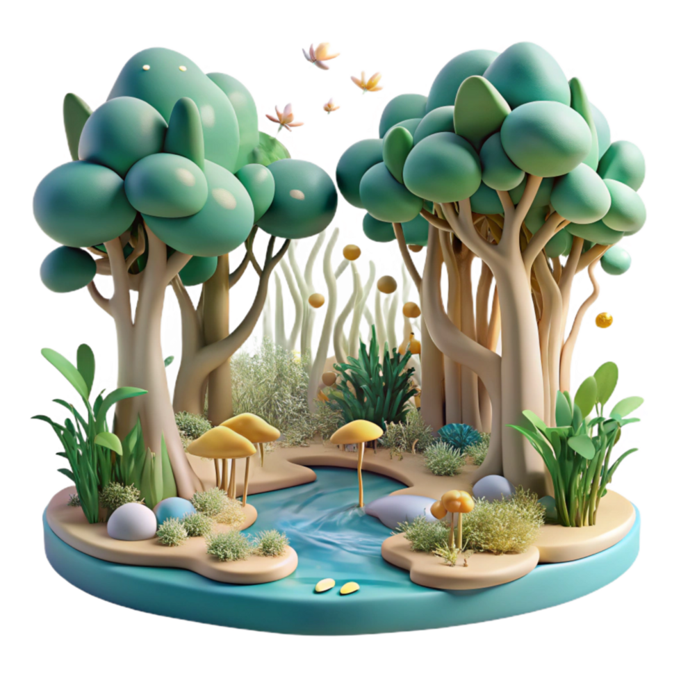 serene artistic Mangrove Forest with Wildlife Cutout Isolated png
