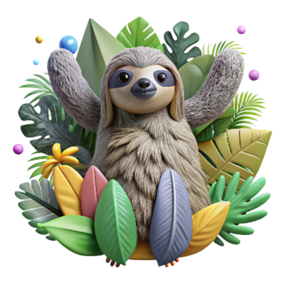 dramatic artistic Jungle Sloth Isolated with Grey Fur high resolution png