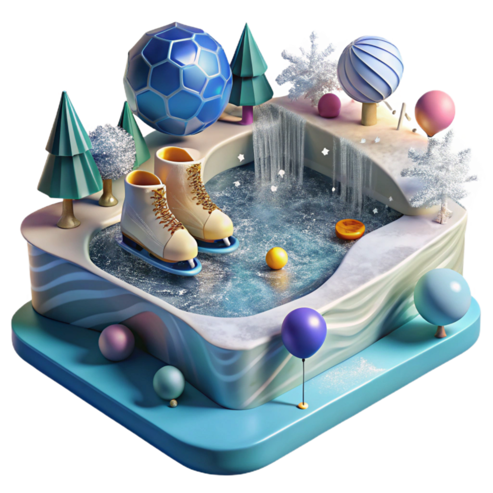 beautiful traditional Ice Skating Winter Recreation Frozen Pond Activity Transparent Background premium png