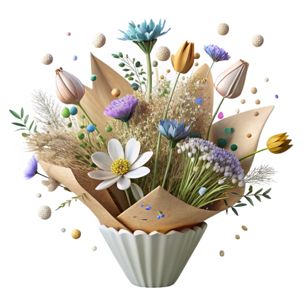 beautiful rustic Native Wildflower Bouquet in Rewilded Meadow Transparent Background genuine png