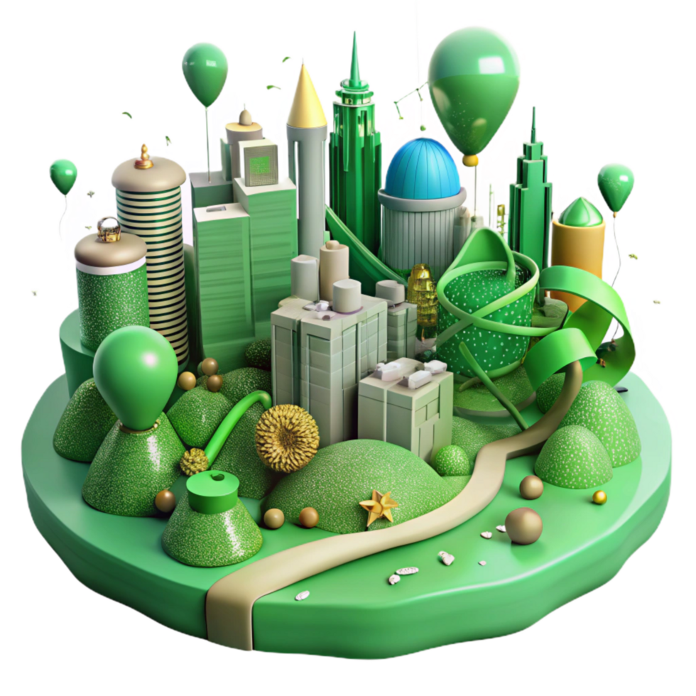 magnificent traditional Green City Landscape Panoramic View Isolated Element high quality png