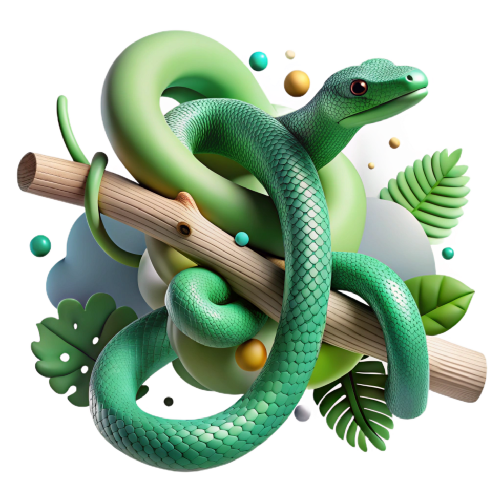 elegant creative Green Snake Coiled on Branch Cutout premium png