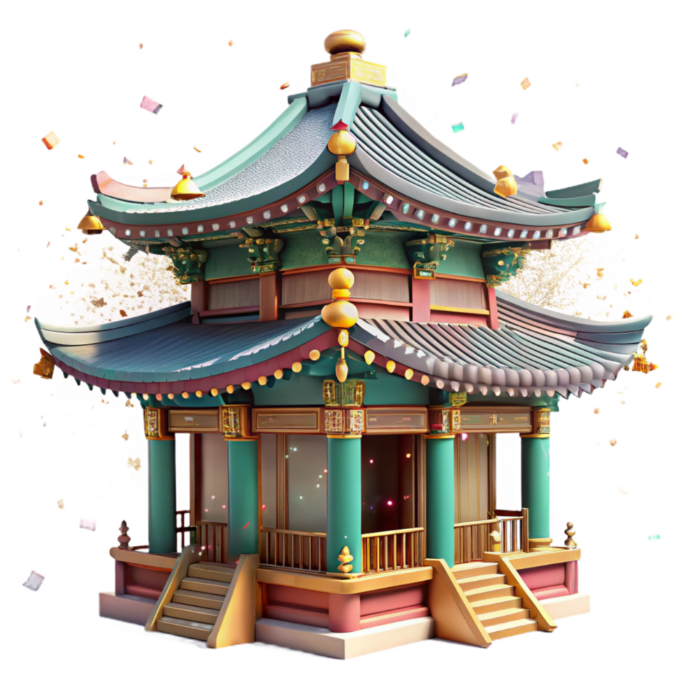 extraordinary creative Korean Palace with Ornate Roof Transparent Background high resolution png