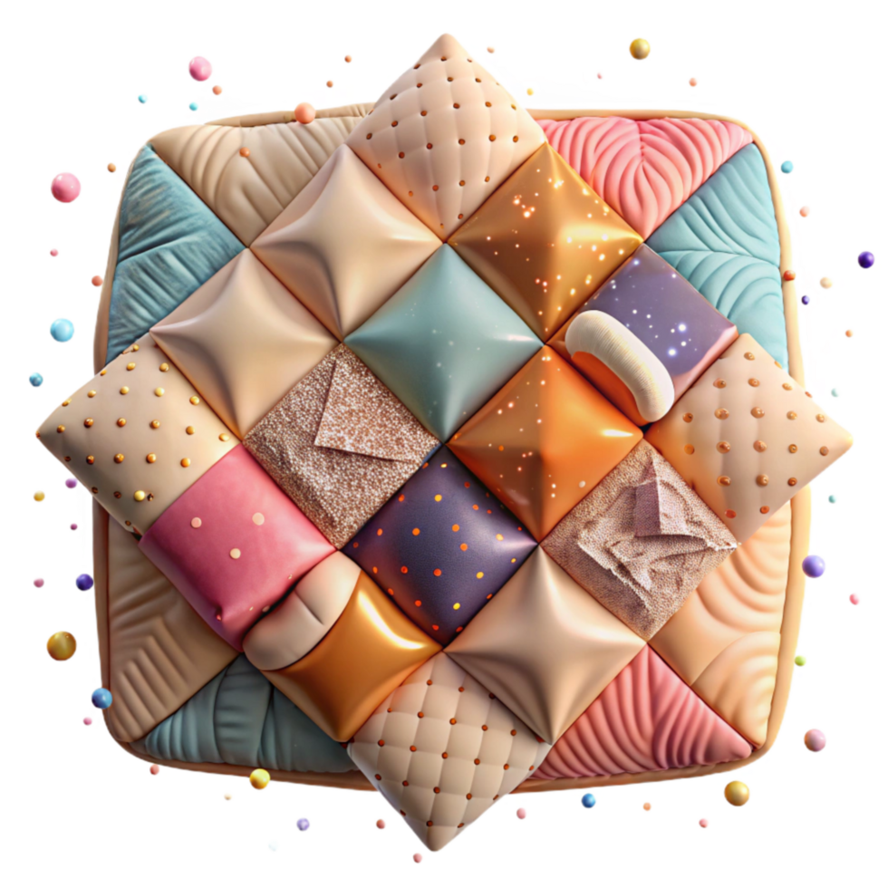 elegant abstract Quilted Fabric Patchwork Square Transparent Background premium png