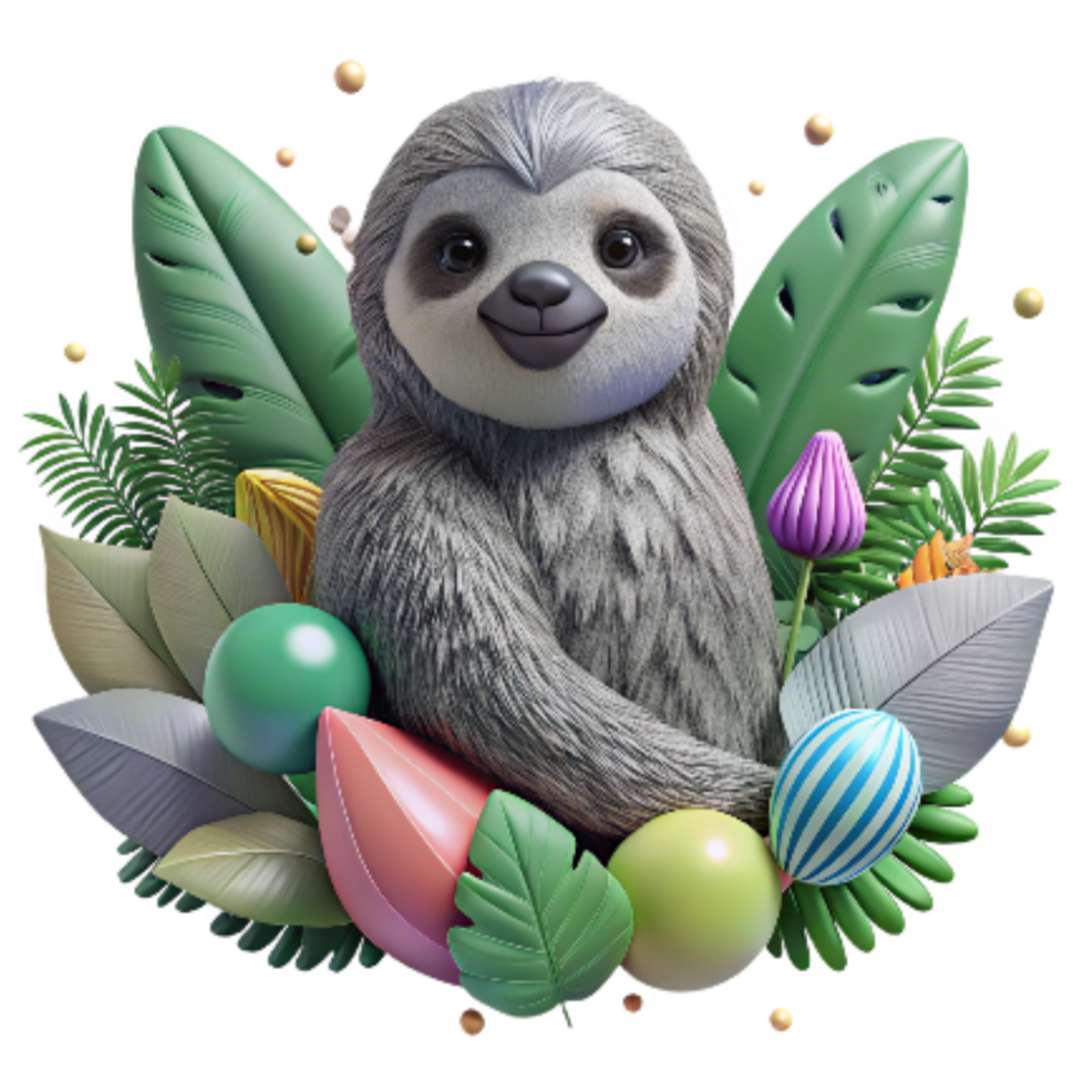 wonderful traditional Jungle Sloth Isolated with Grey Fur exclusive png
