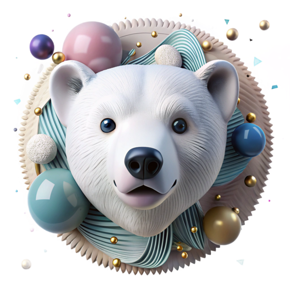 vibrant minimalist Polar Bear Face Realistic Rendering Transparent Background high quality png