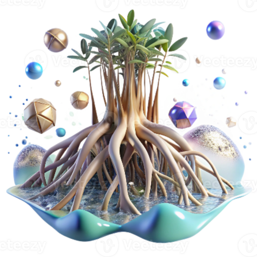 serene classic Mangrove Roots and Underwater Scene Transparent Background high quality png