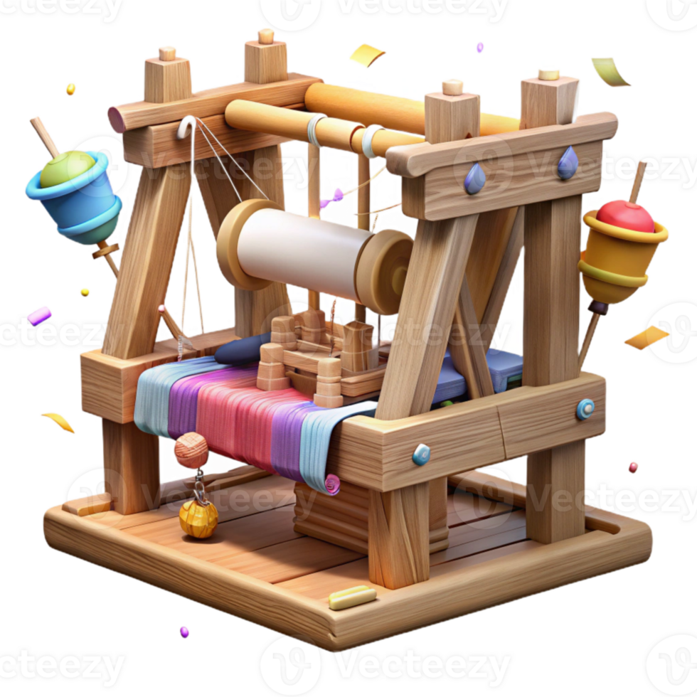 extraordinary rustic Old Wooden Loom with Threads Cutout detailed png