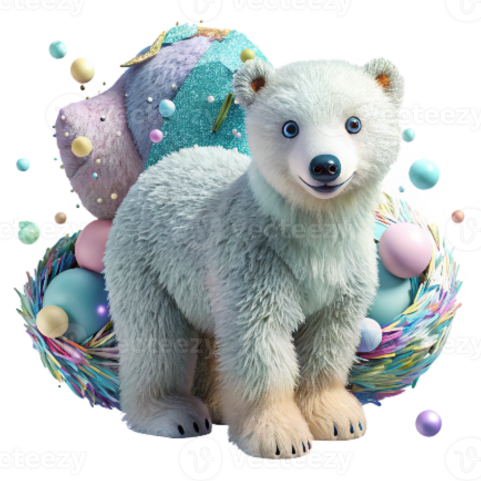 dramatic artistic Polar Bear Cub Fluffy Fur Cutout Isolated on White high quality png