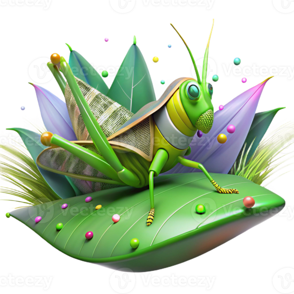 elegant artistic Invasive Grasshopper on Leaf Side View Isolated png