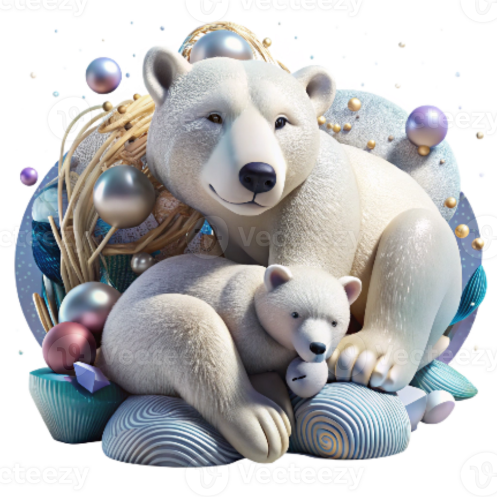 beautiful contemporary Polar Bear Cub Resting on Mother's Back Cutout Peaceful Scene original png