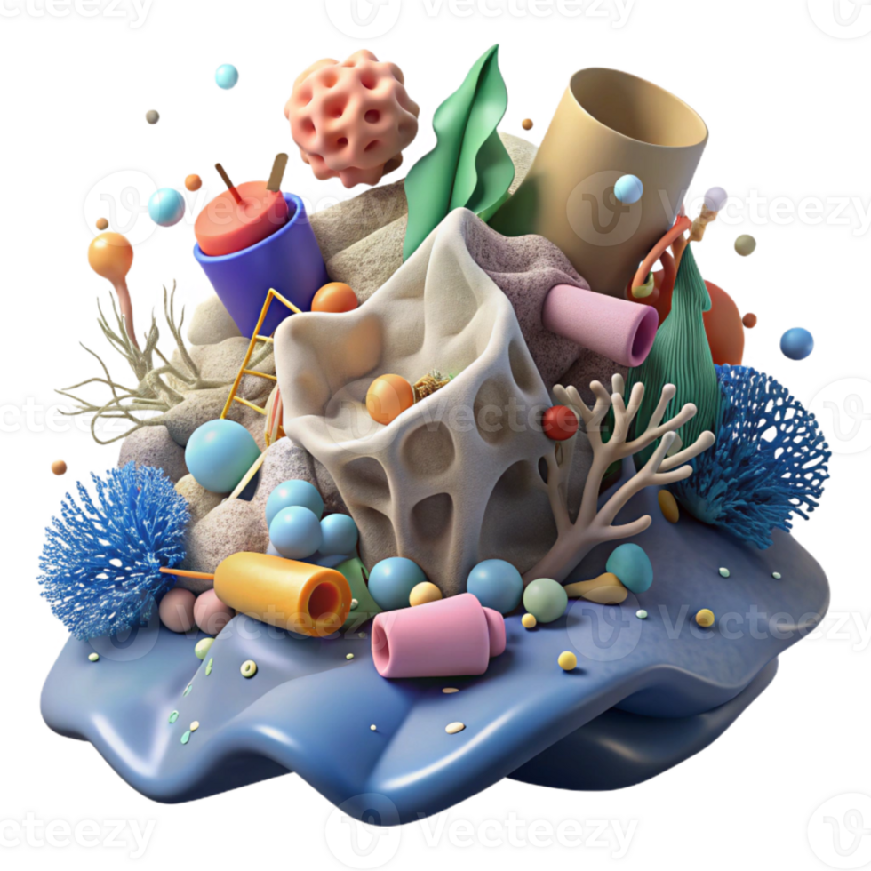 magnificent minimalist Plastic Debris Entangled in Coral Reef Transparent Background Ocean Pollution detailed png