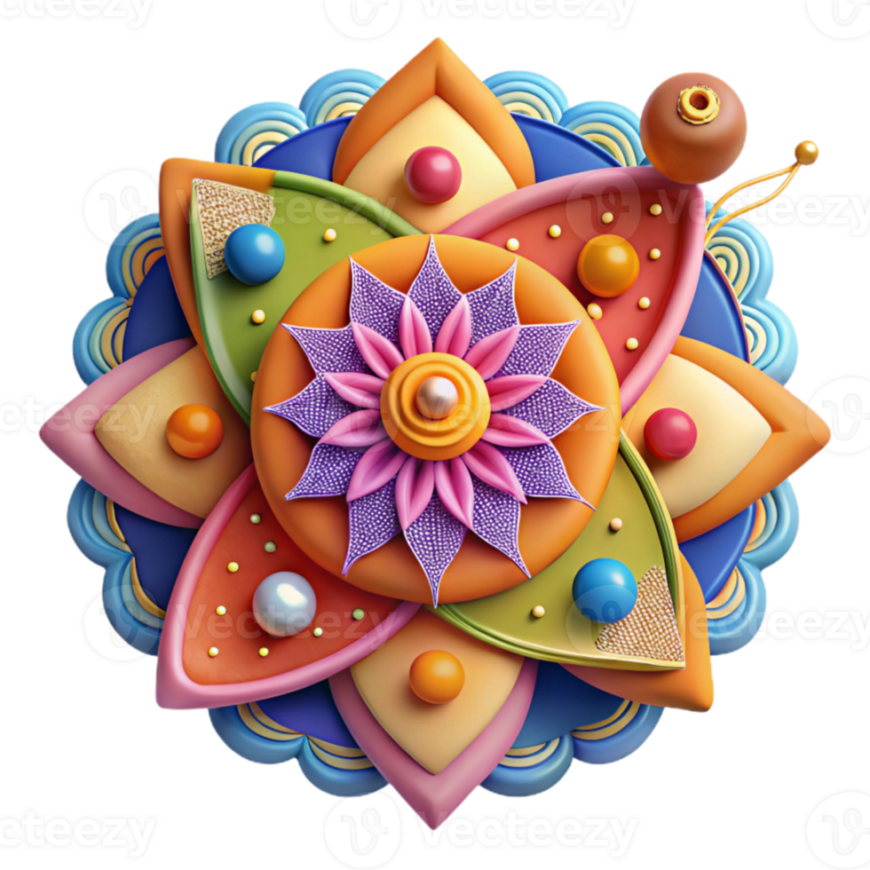 vibrant vintage Indian Rangoli Design Colorful Powder Pattern Isolated original png