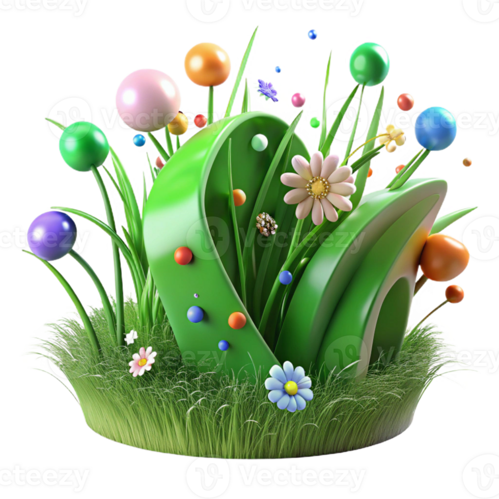 vibrant artistic Green Grass with Wildflowers Top View Transparent Background premium png