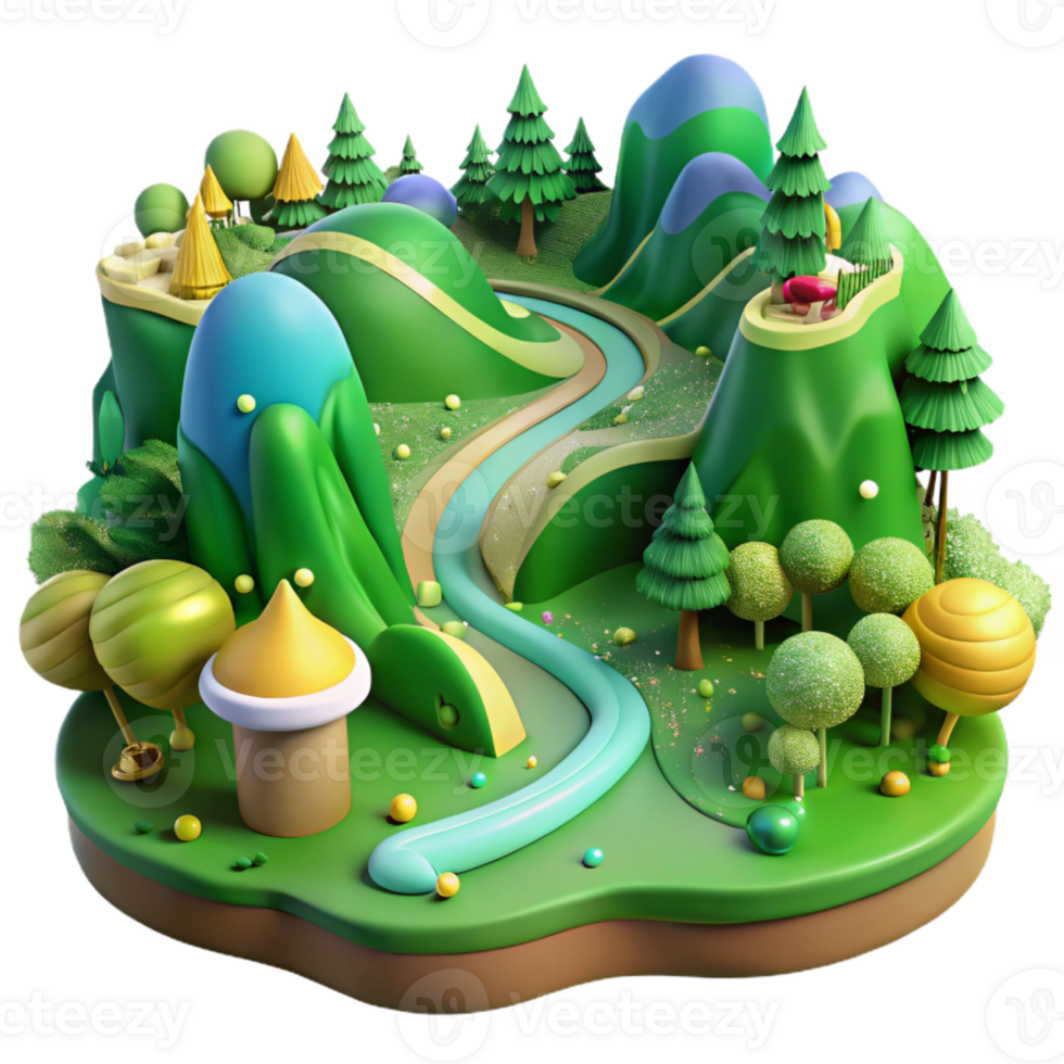 beautiful creative Lush Green Valley Cutout with Dramatic Shadows original png