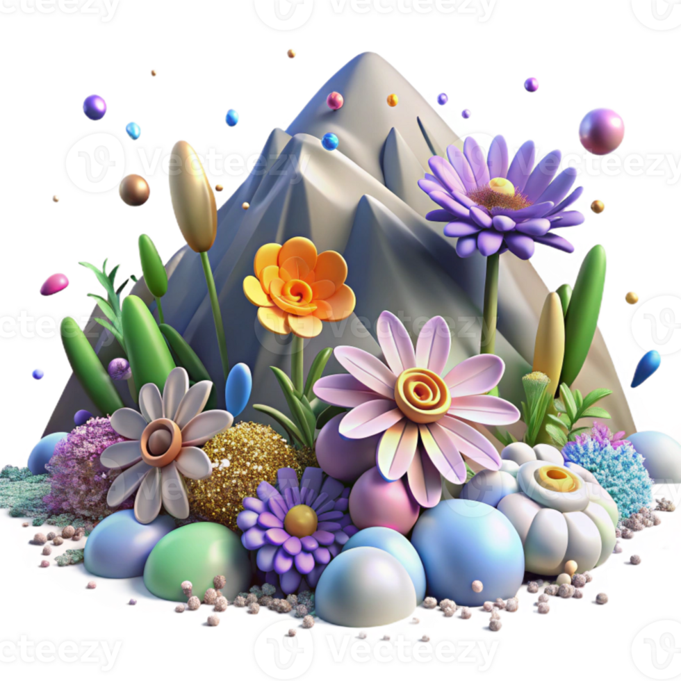 impressive abstract Mountain Flower Meadow Cutout with Vibrant Blooms original png