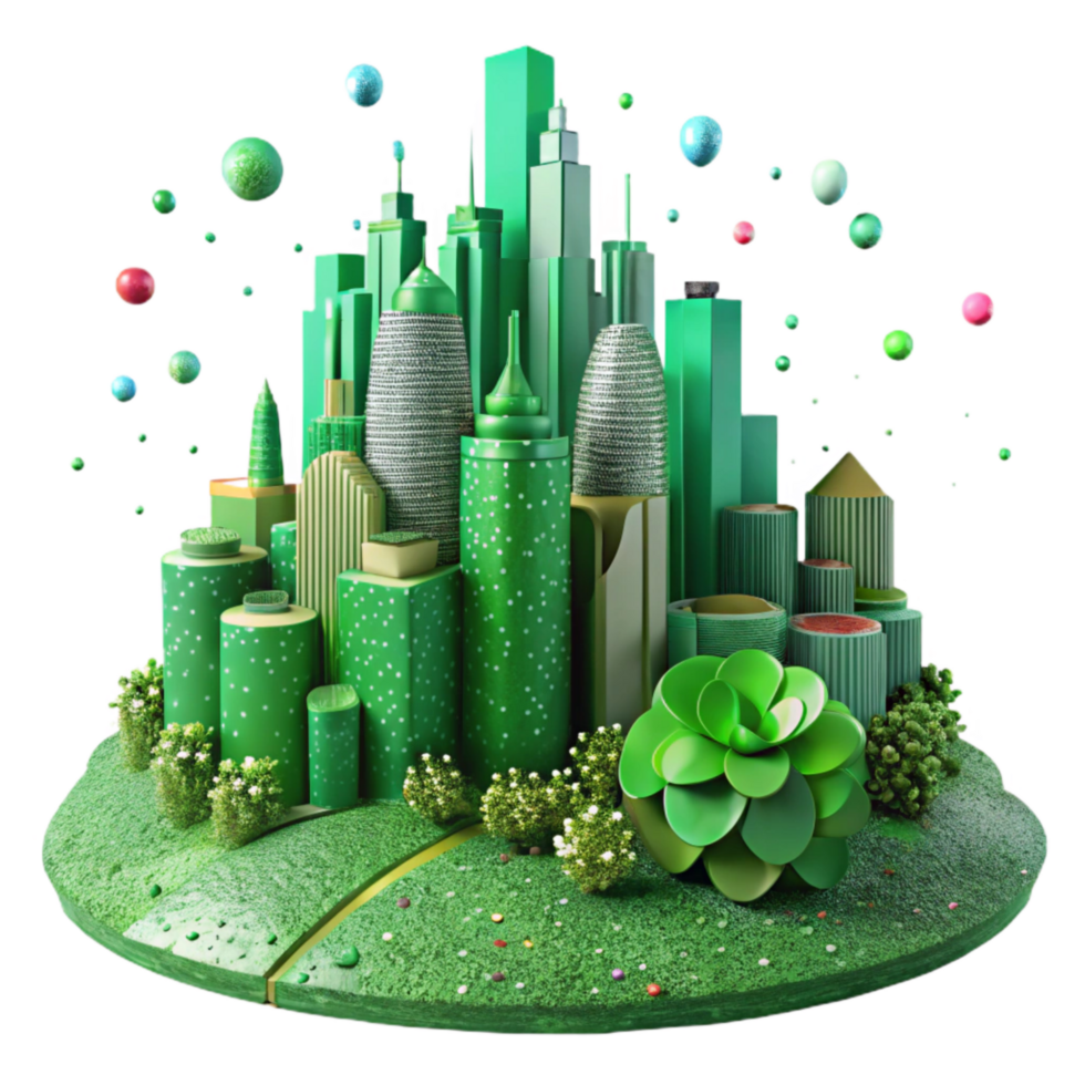 vibrant modern Green City Skyline with Trees and Parks Isolated Cutout premium png