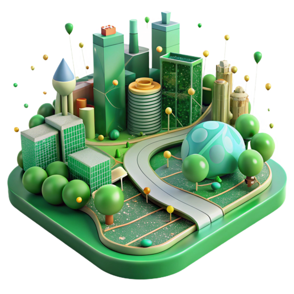 vibrant rustic Green City Infrastructure Diagram Transparent Background with Road Detail professional png