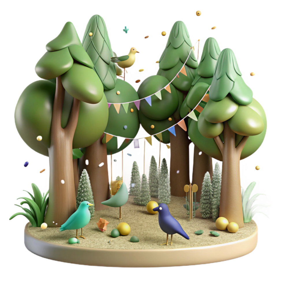 elegant traditional Quiet Forest with Birds Singing Isolated high resolution png