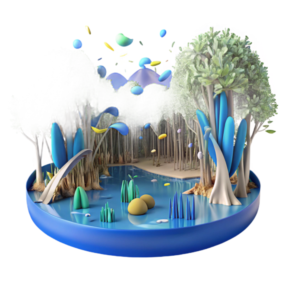 vibrant artistic Mangrove Forest Panorama with Birds Cutout on Transparent Background png