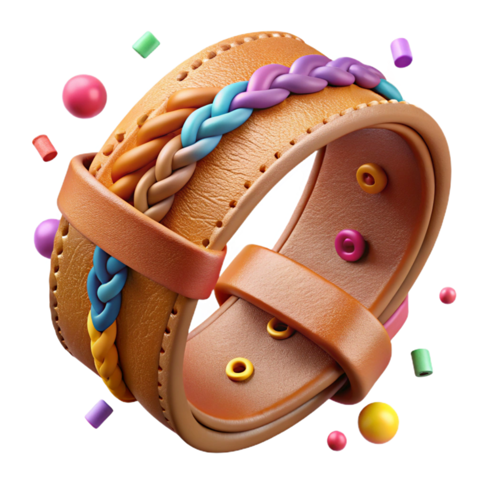 wonderful artistic Handmade Leather Bracelet Cutout with Stitched Detail high quality png