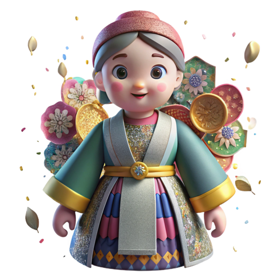 magnificent artistic Handcrafted Doll in Traditional Dress Transparent Background professional png