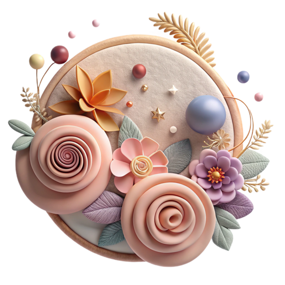 dramatic modern Muted Floral Embroidery Hoop Design Isolated Element original png