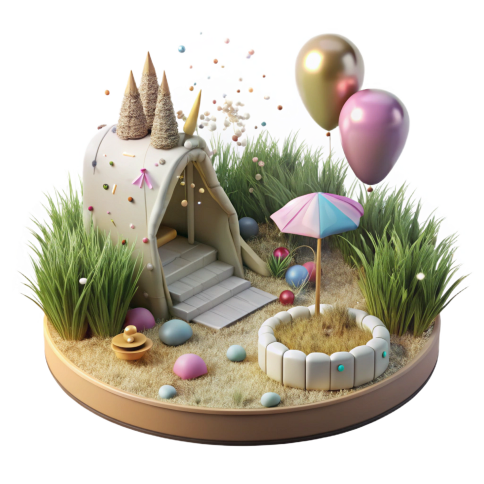 vibrant vintage Grassland Habitat Diorama Cutout with Realistic Elements authentic png