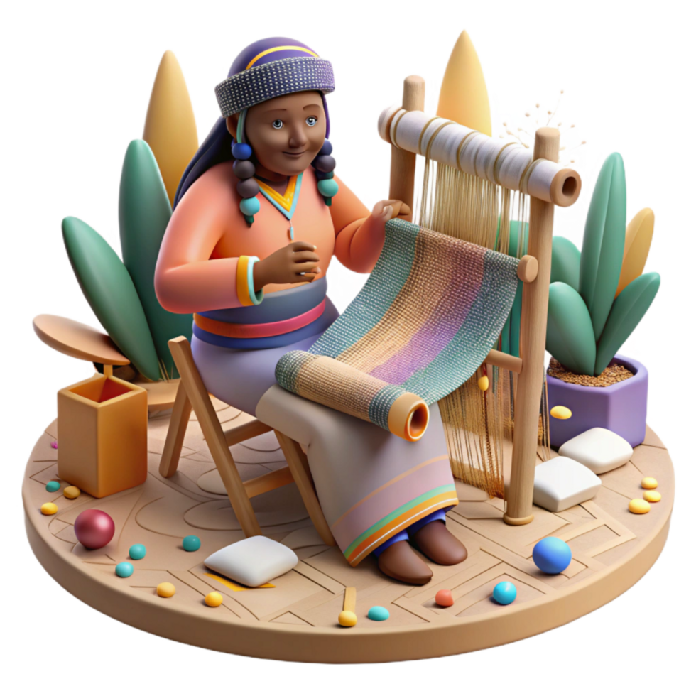 extraordinary minimalist Indigenous Woman Weaving Traditional Blanket Cutout high quality png