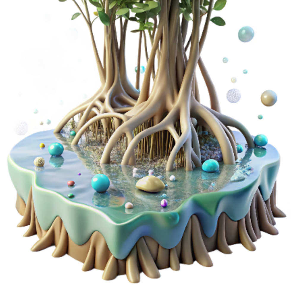 serene abstract Mangrove Roots and Water Reflection Isolated Element authentic png