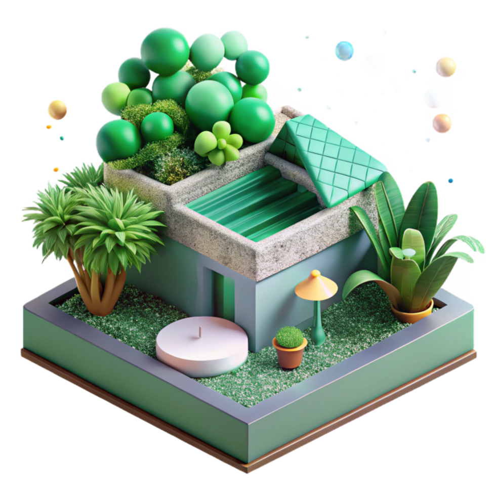 impressive classic Green Roof Garden with Plants Top View Cutout Element premium png