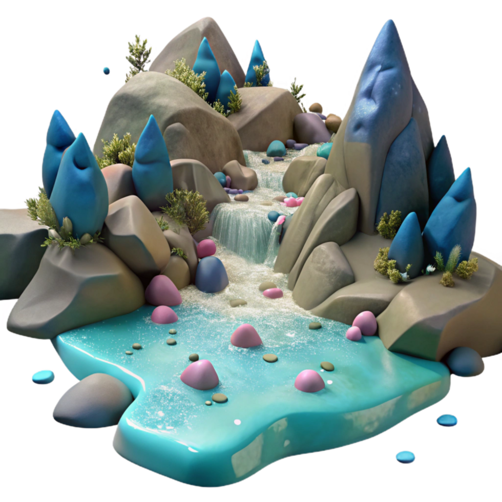 vibrant vintage Mountain Stream with Rocks Cutout with Realistic Water Flow detailed png