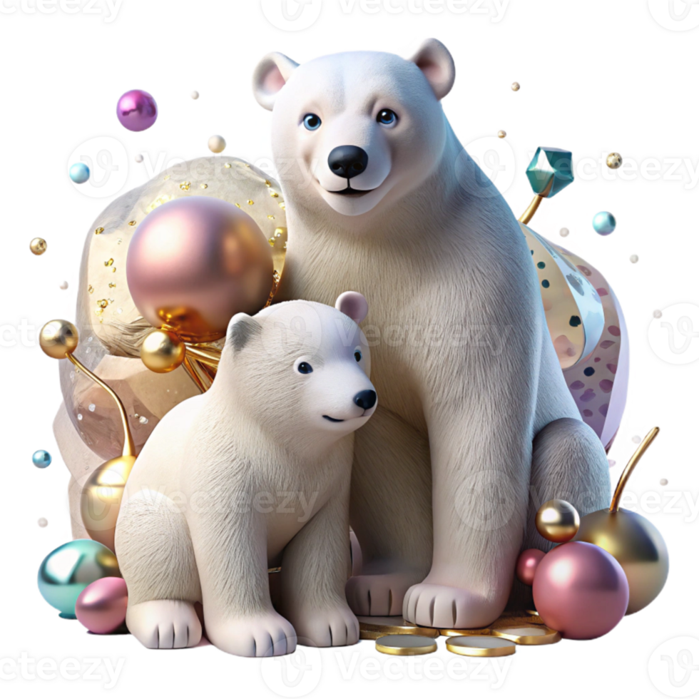 serene modern Polar Bear Mother and Cub Isolated Image authentic png