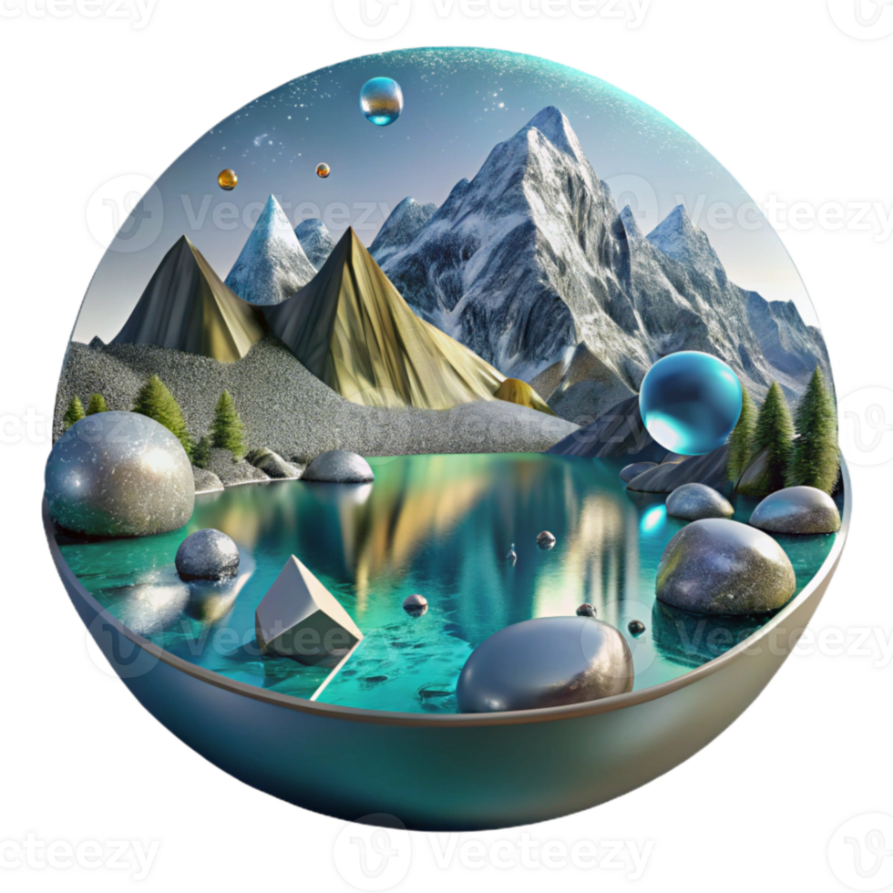 serene traditional Mountain Lake Reflection Cutout with Crystal Clear Water premium png