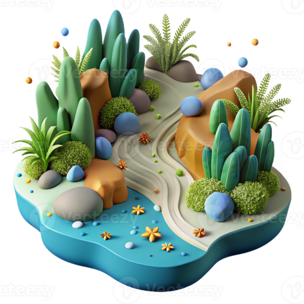 magnificent rustic Healthy River Ecosystem Cutout with Lush Vegetation Isolated exclusive png
