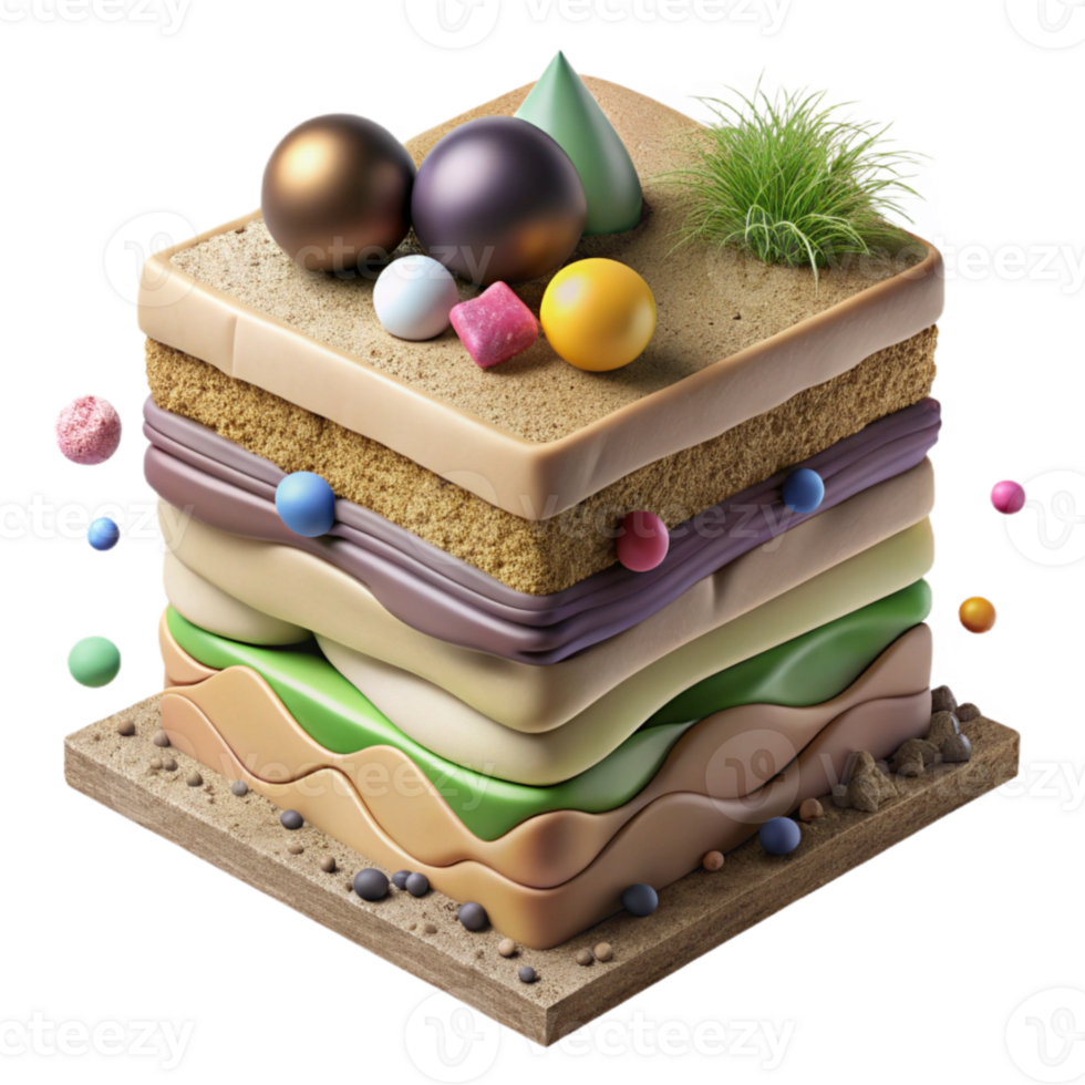 vibrant artistic Healthy Soil Layers Diagram Isolated Transparent Background with Labels premium png