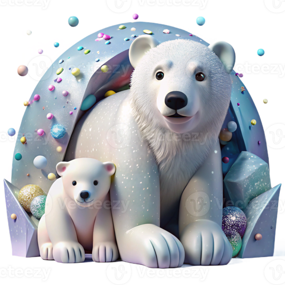 serene contemporary Polar Bear Cub Hiding Behind Mother Transparent Background high resolution png
