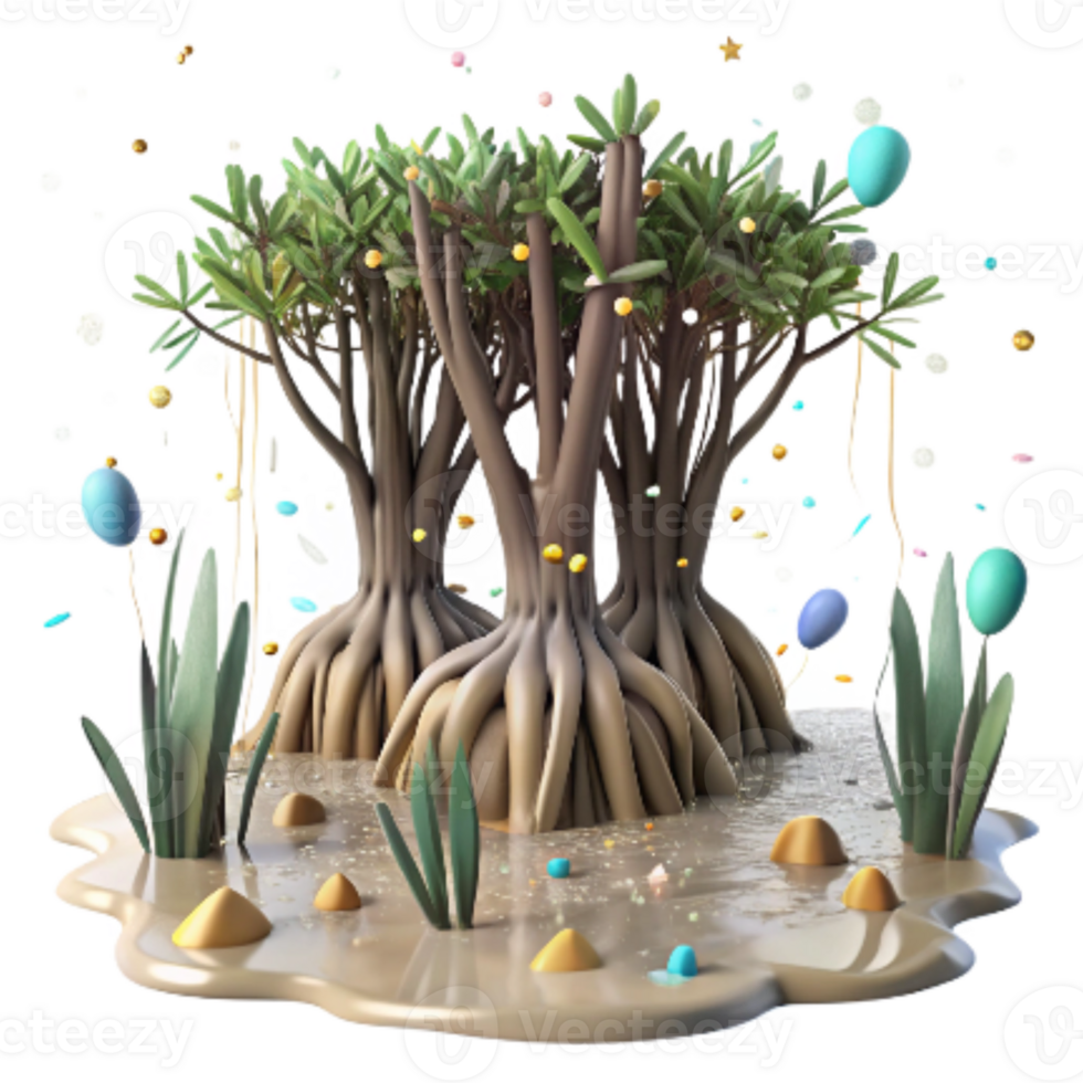 impressive abstract Mangrove Roots in Shallow Water Isolated Element professional png