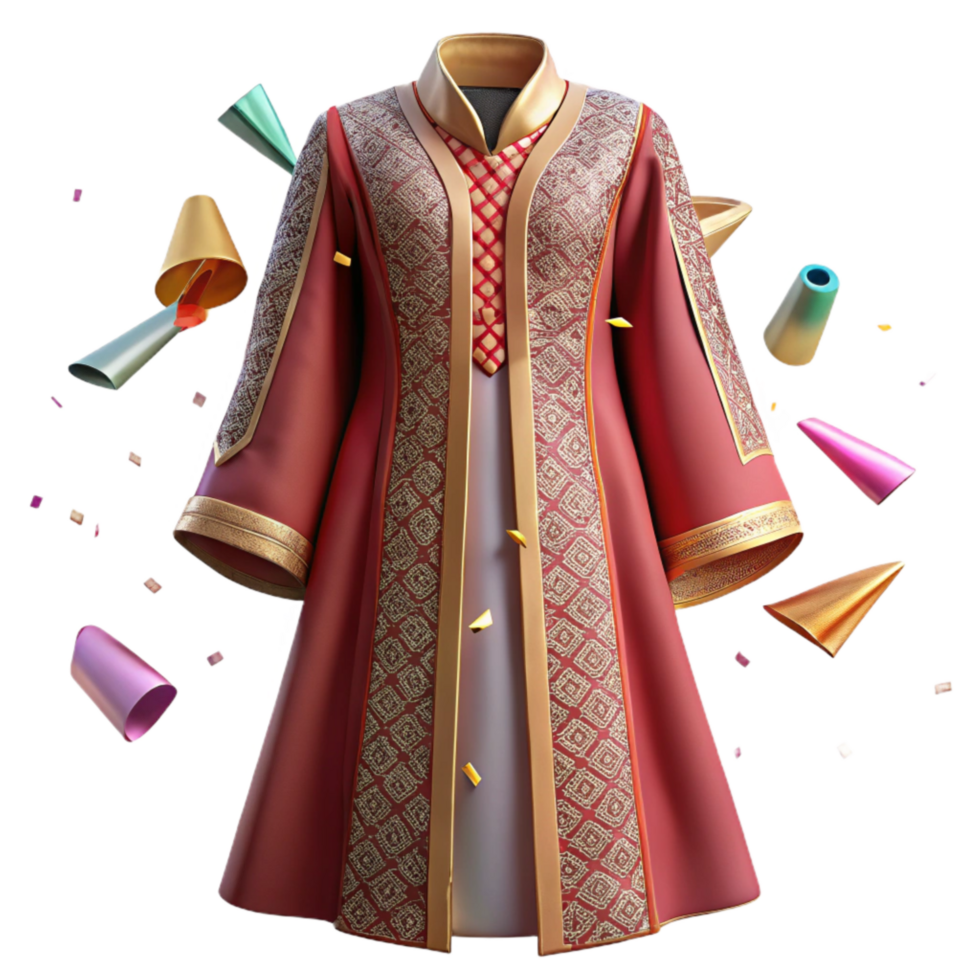 vibrant artistic Moroccan Kaftan with Ornate Detail Transparent Background authentic png