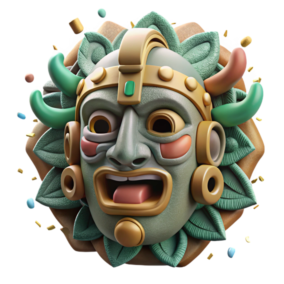 elegant creative Mayan Mask Jade Inlay Stone Carving Isolated high resolution png