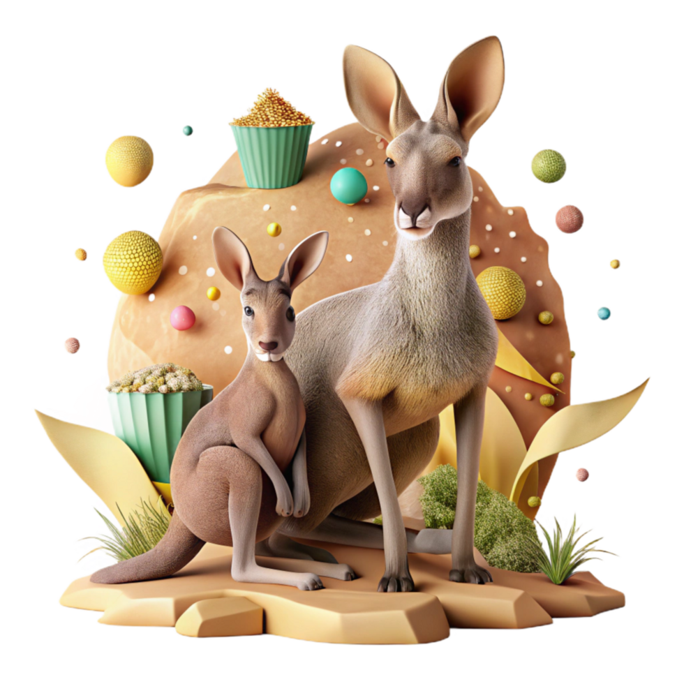 vibrant artistic Kangaroo with Joey Outback Landscape Cutout high quality png