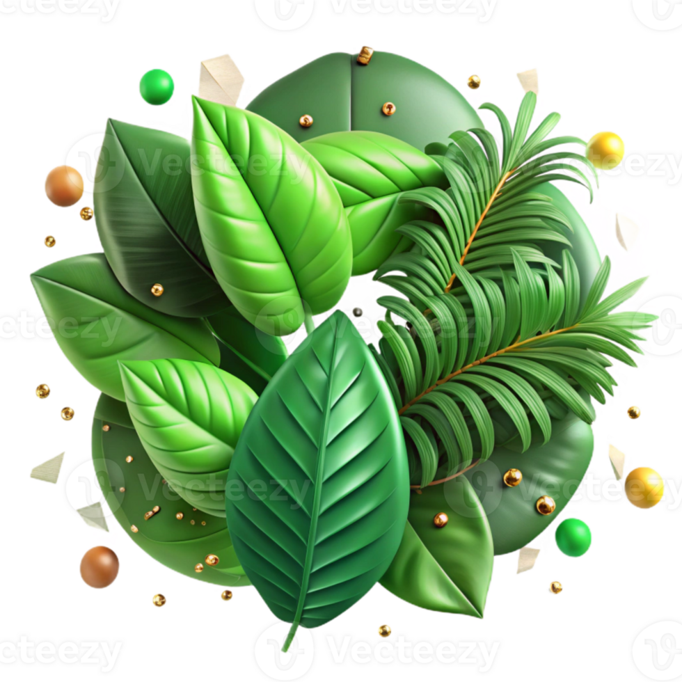 serene abstract Green Leaves Frame Top View Transparent Background png