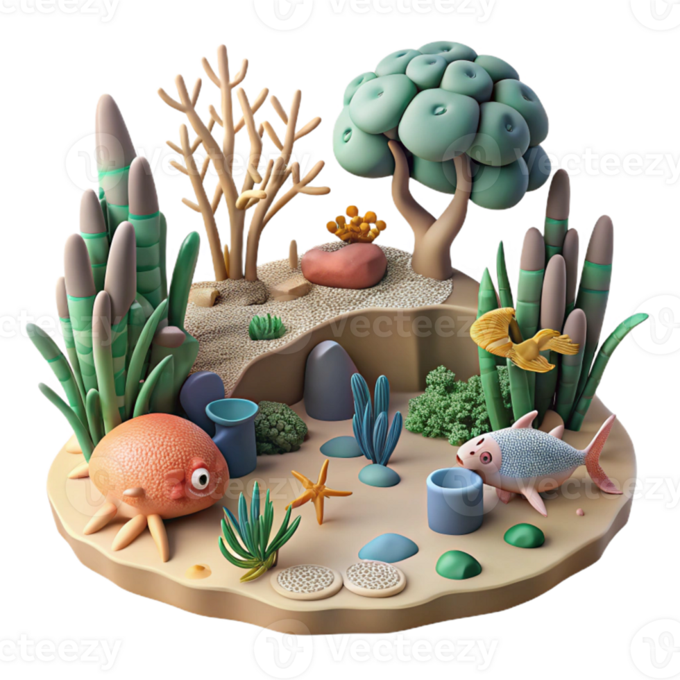 elegant creative Mangrove Ecosystem with Fish and Crabs Cutout genuine png