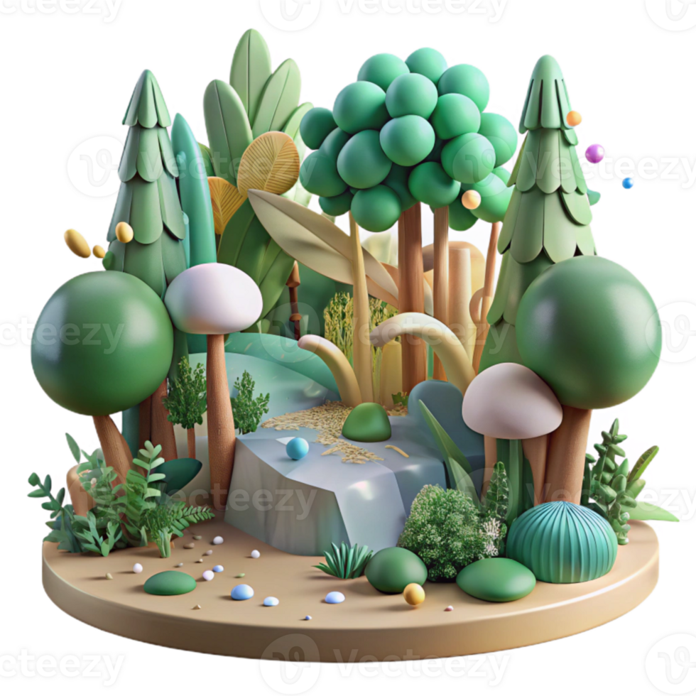 extraordinary rustic Healthy Ecosystem Illustration Lush Forest Isolated detailed png